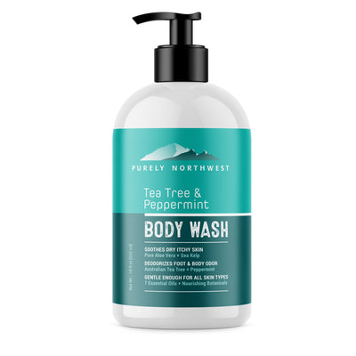 Tea Tree Oil & Peppermint Body Wash for Men & Women-a Refreshing Natural Daily Soap for Body Odor & Acne-Effectively Soothes Jock Itch, Chafing & Athletes Foot-Discolored Nails