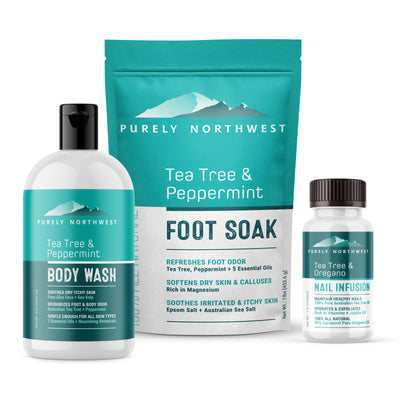 Tea Tree Foot & Toenail Kit: Tea Tree Foot & Body Wash, Soak and Nail Blend